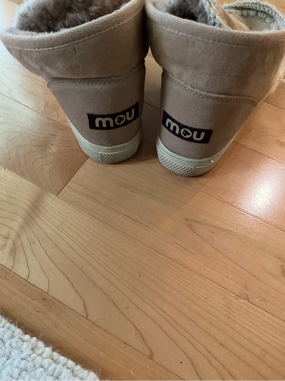 Mou Beige Suede Ankle Boots with Cream Crochet Trim - Picture 3 of 3